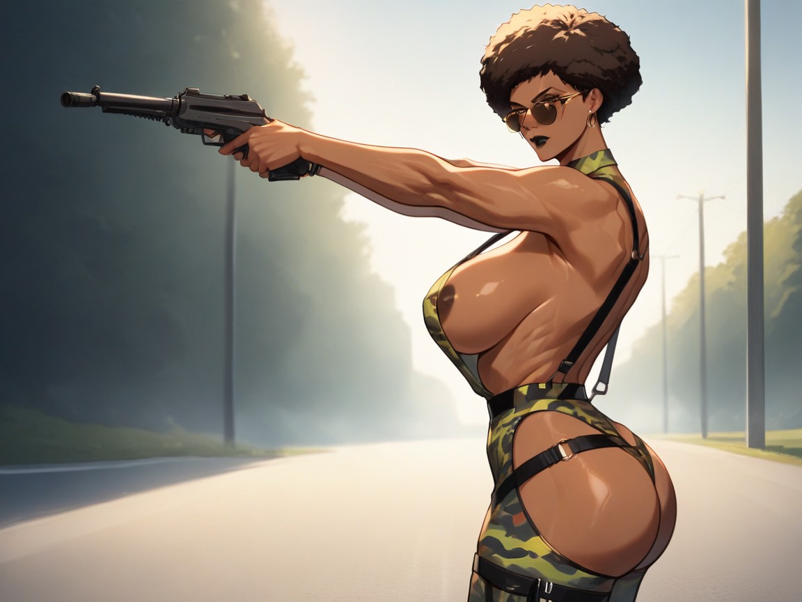 Muscular, Outdoors, Camouflage Detailing Along The Seams AI Porn