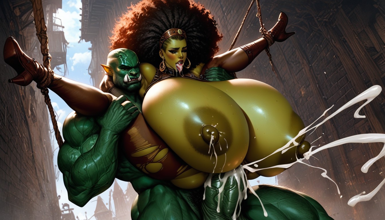 Massive Extreme Hyper Monster Cock, Her Areolas Are Dark And Wide, Colossal Breasts AI Porn