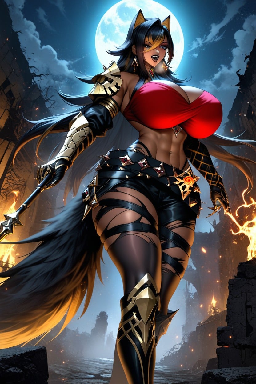 Underground Ruins, Absurdly Massive Hyper Breasts, Huge Long Fluffy Fox Ears Hentai AI Porn