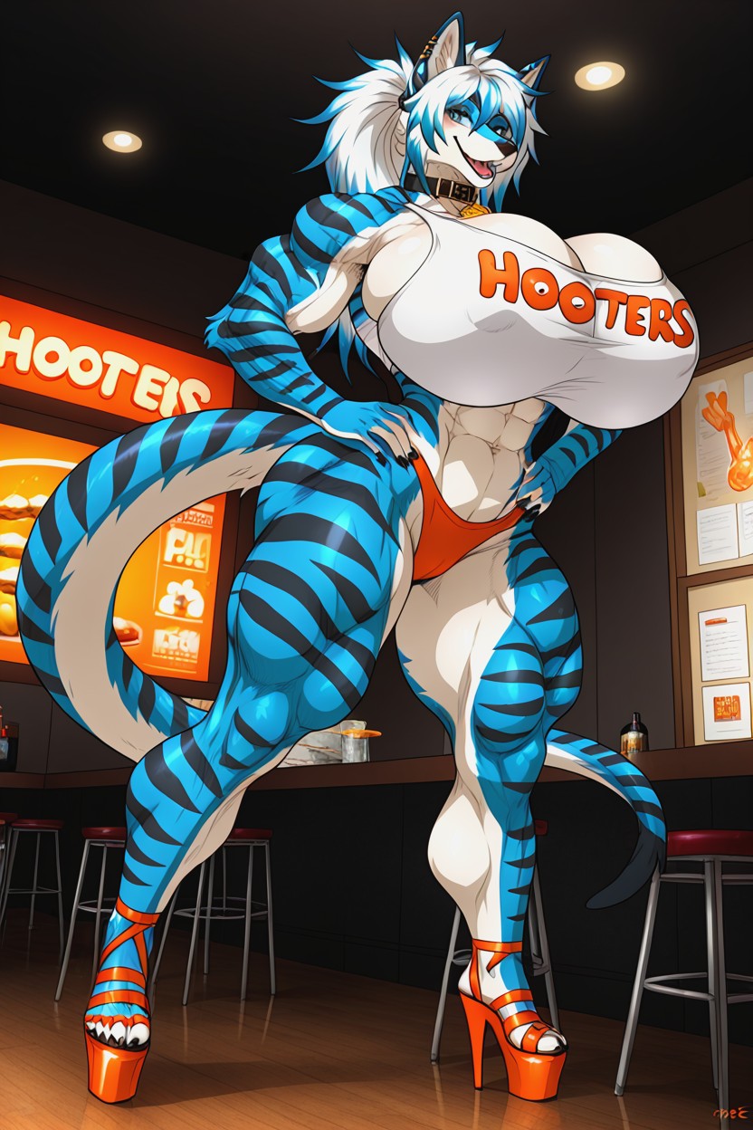 Long Ponytail Hair, Snatched Waist, Platform Heels Furry AI Porn