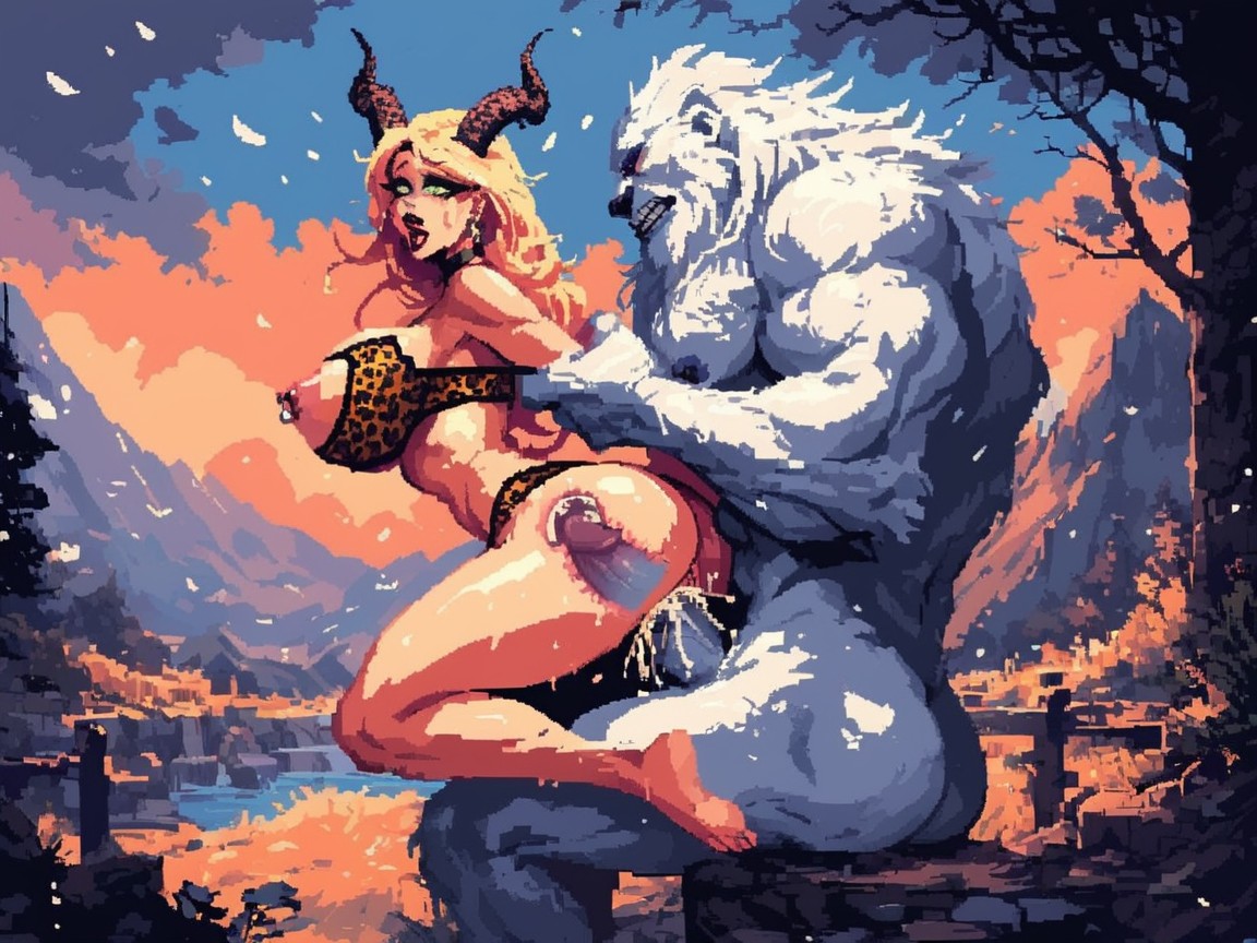 Intense Thrusting, Insanely Huge Furry Horned Yeti, Chest Up AI Porn