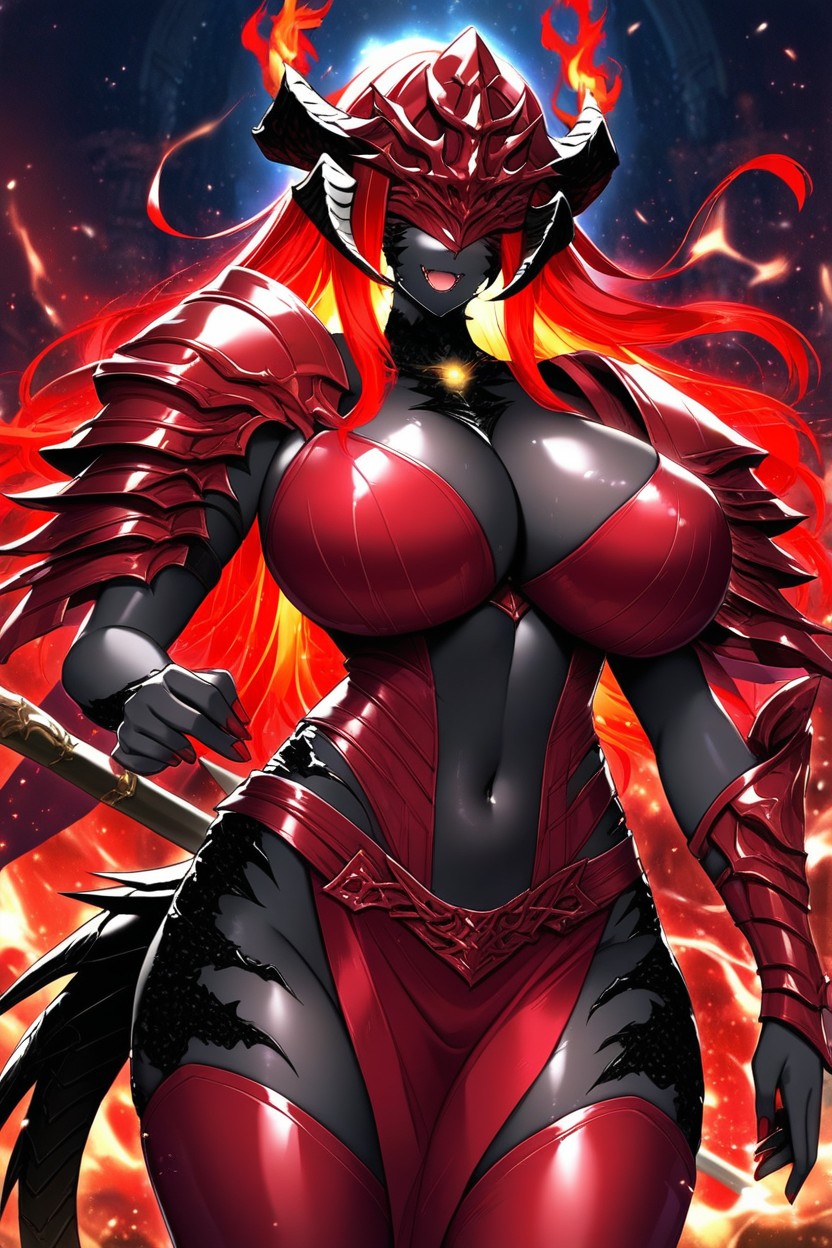 Red Dragoon Helmet Covering Eyes, 18+, Armor Furry AI Porn