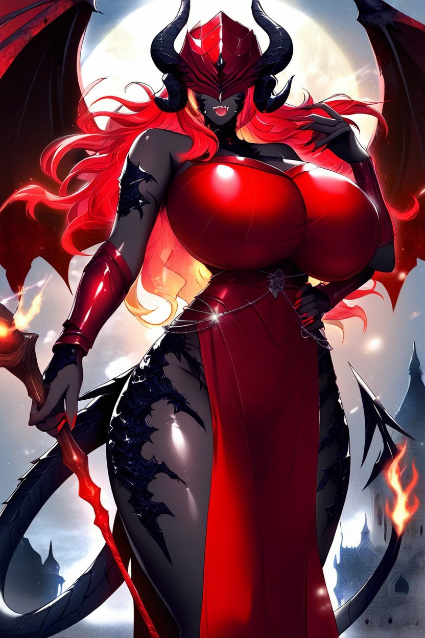 Fiery Hair, Dragon, Midnight Black Waist Skin Color Furry AI Porn