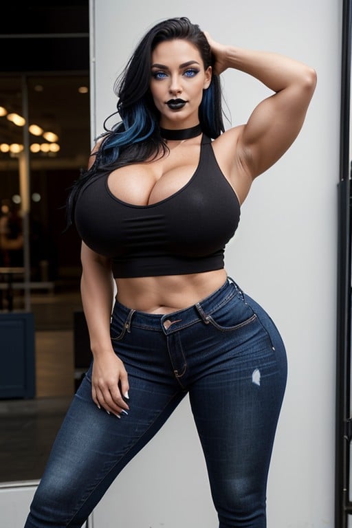 Steroid Thighs, Massive Breast, Blonde And Blue Hair AI Porn