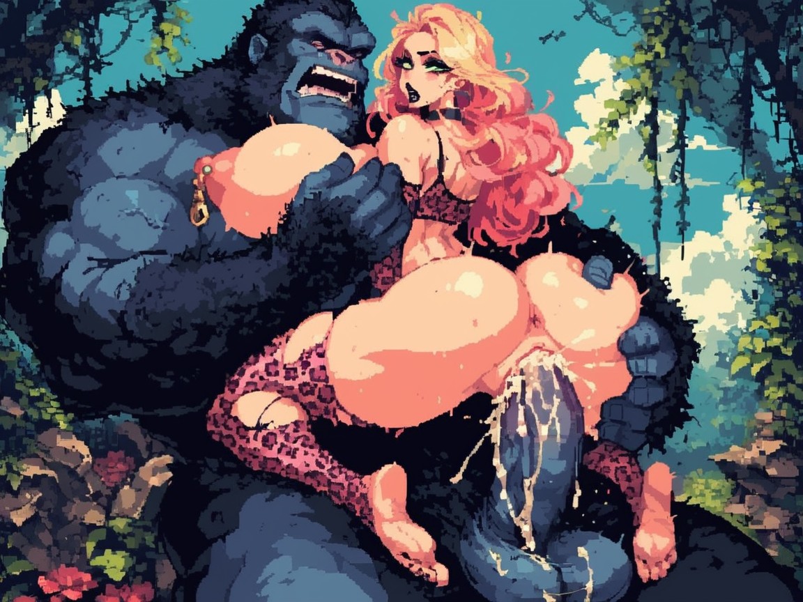 Thick Lips, Perfect Large Natural Breasts, Leopard Print Clothing AI Porn