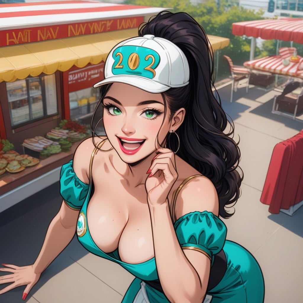 Full Upper Body In Frame, Black Ponytail, Vibrant Colours Hentai IA