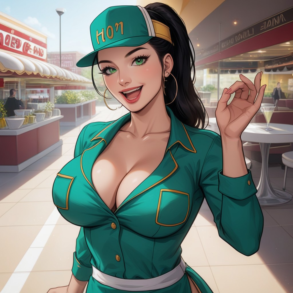 Pale Skin, Black Ponytail, Drive In Diner ヘンタイAIポルノ