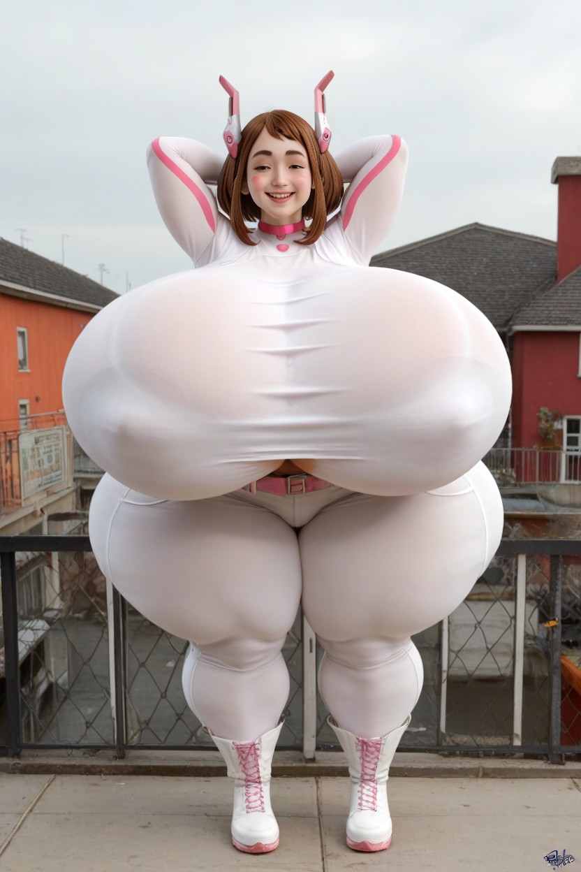 Ass Larger Than Body, Pale Pink Two Piece Belt, Standing On Rooftop AI Porn