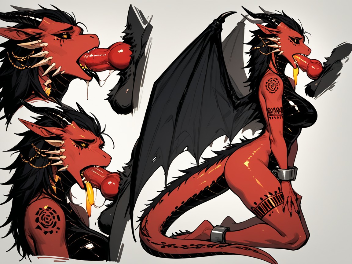 Scales, Red And Black Skin, Thick Red Tail Porno IA Furry
