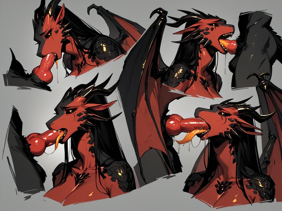 Thick Snout, Scaled Skin, Sucking Red Knotted Cock Furry AI Porn