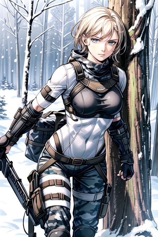 Wind In Hair, Snowing, Focused Expression Hentai AI Porn
