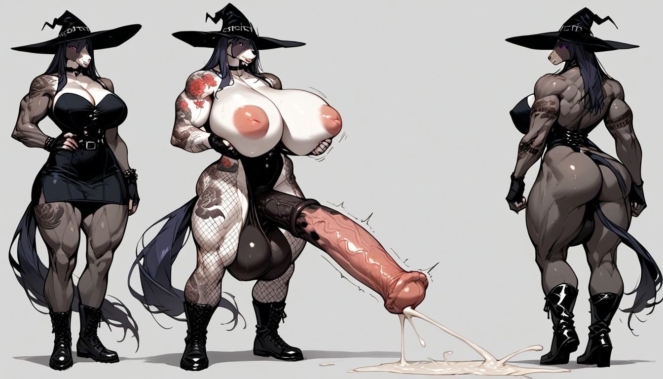 Impossibly Long Hyper Penis, Left Hand Squeezing Tits, Full Body Furry AI Porn