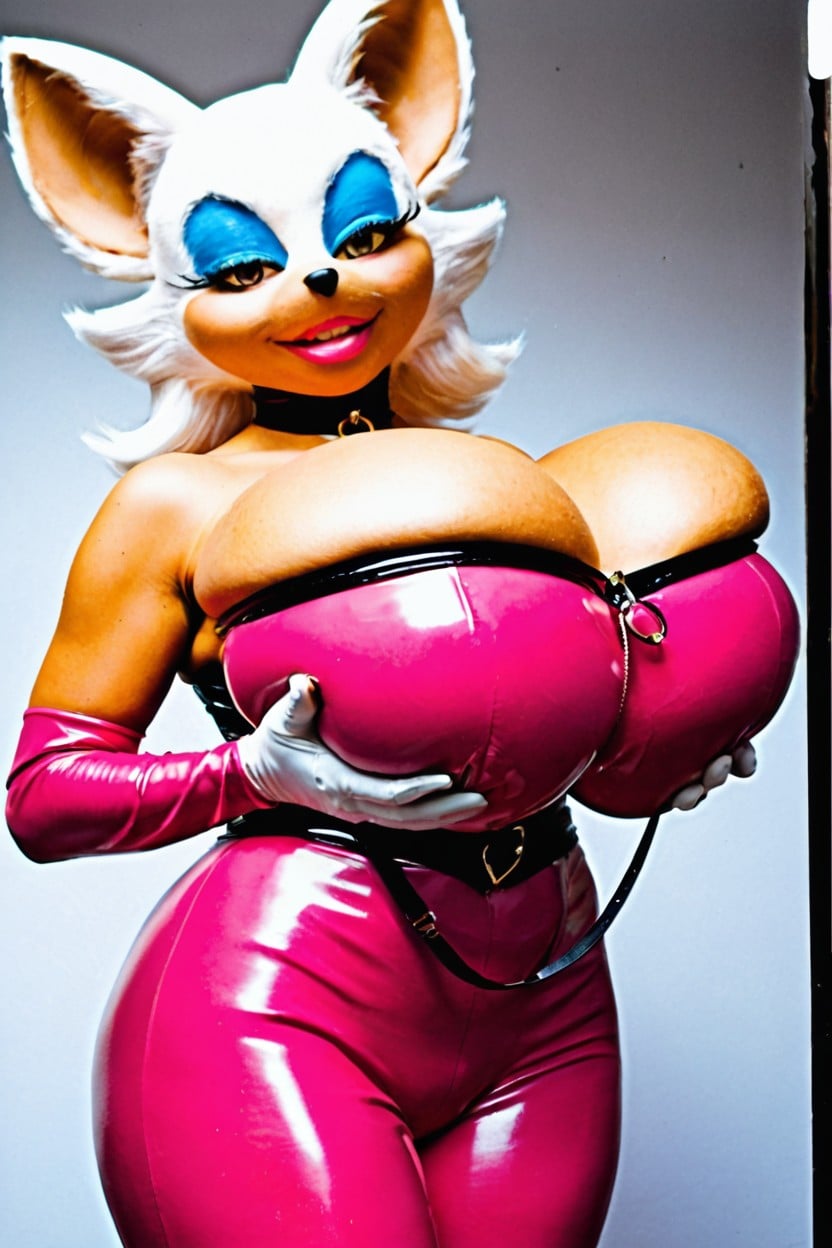 Super Giant Massive Tits, Fursuit, Latex Suit With Pink Latex Heart On Chest AI Porn