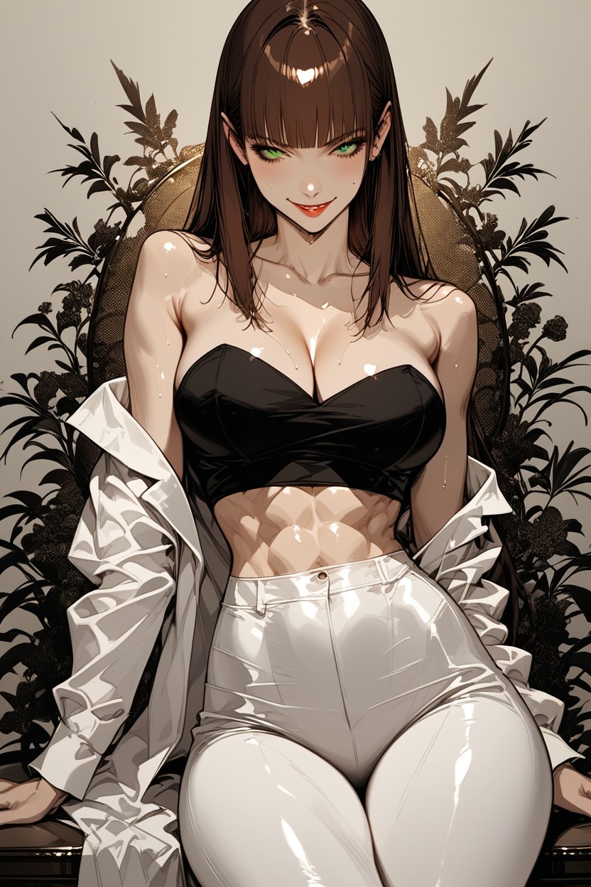 Sitting On A Red Throne, Oiled Body, Looking At The Viewer Porno IA Hentai