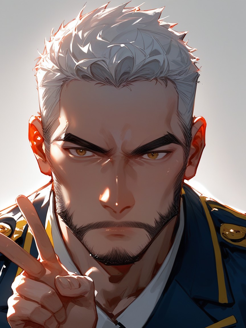 Wearing Crisp But Worn Officers Service Uniform, 18+, Rugged And Chiseled Face ゲイAIポルノ