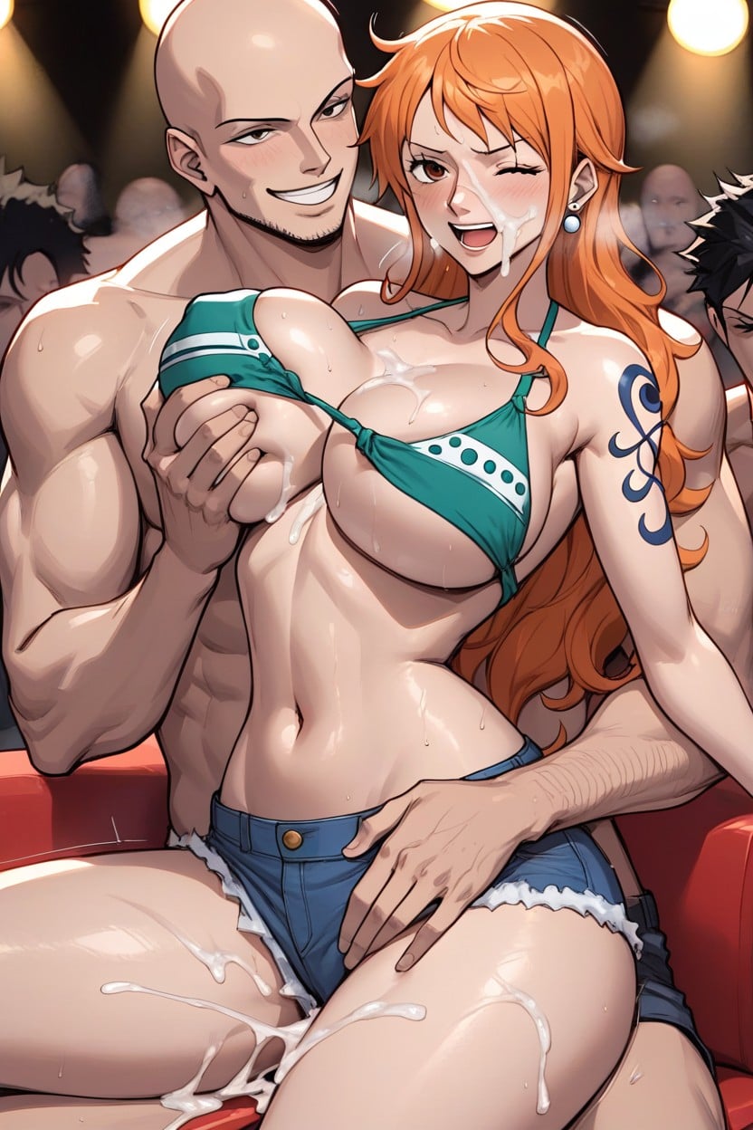 Both Hands On Nami's Breasts, Thighs Exposed, Both Hands On Nami's Breasts ヘンタイAIポルノ