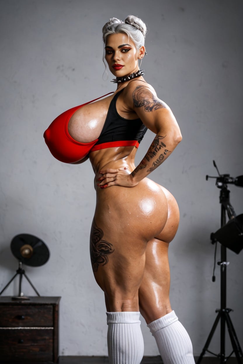 Large Naturally Sagging Huge Breasts, Full Lips, Ash Hair AI Porn