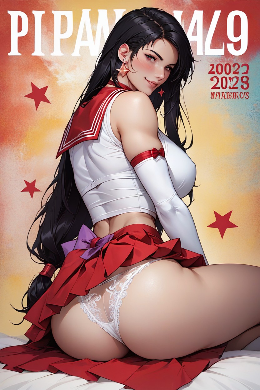 Looking At Viewer, Sitting, Big Red Bow Back Hentai AI Porn