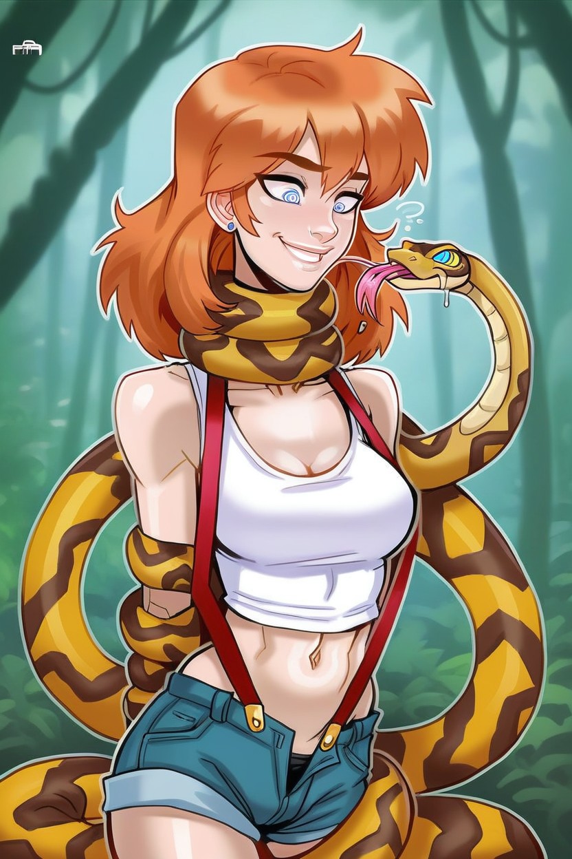 Yellow Cropped Tanktop, Kleine Brust, Huge Wide Eyes Hentai KI Porno