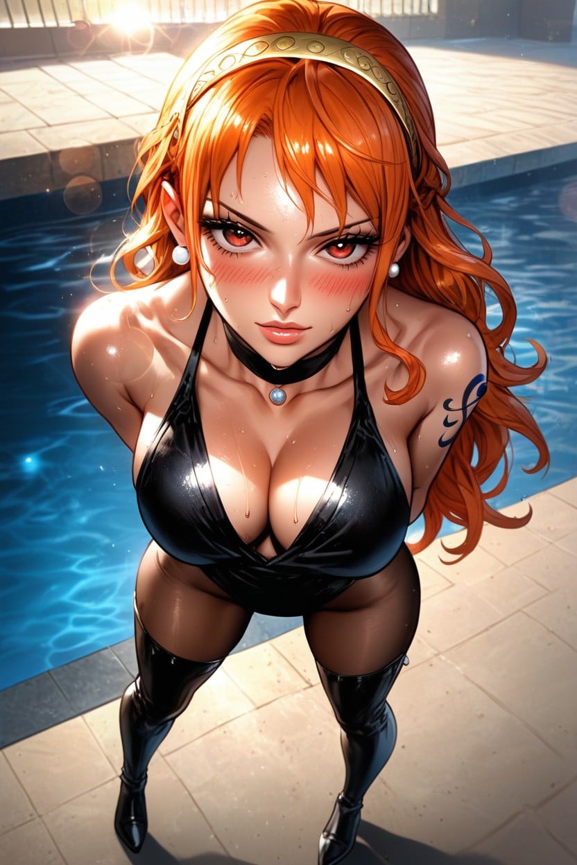 Standing, Blushing, Oiled Skin Hentai AI Porn
