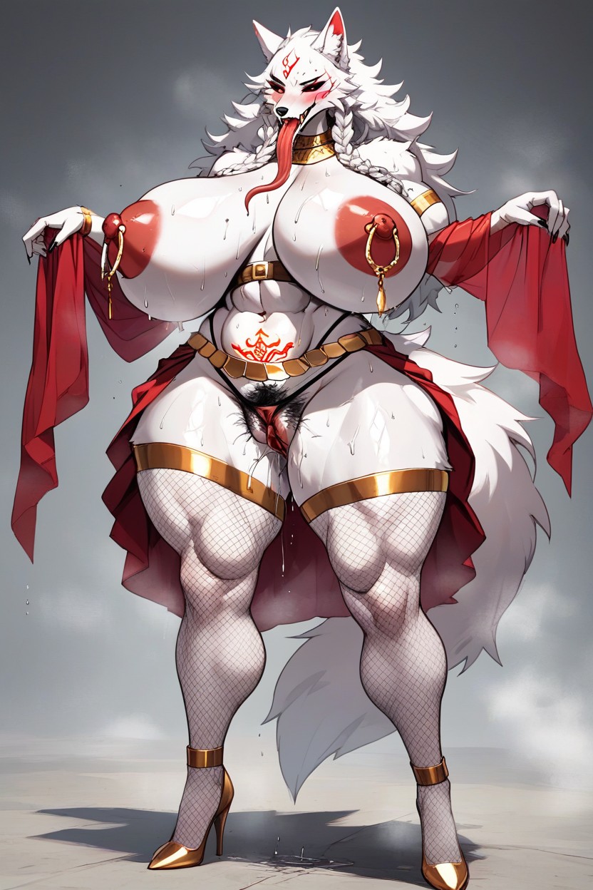 Grabbing Boobs, Sweaty, Stockings Furry AI Porn