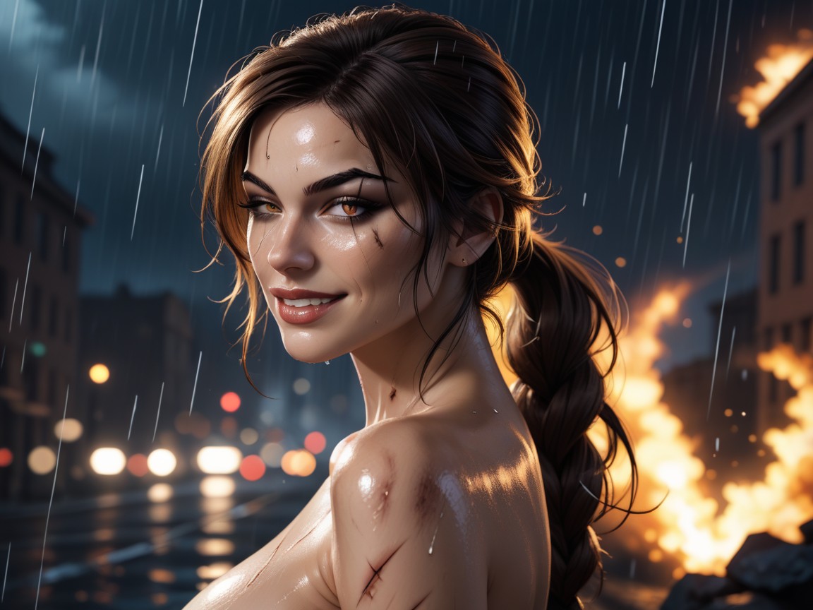 Rain, Head Is Tilted Slightly To The Side, Topless AI Porn
