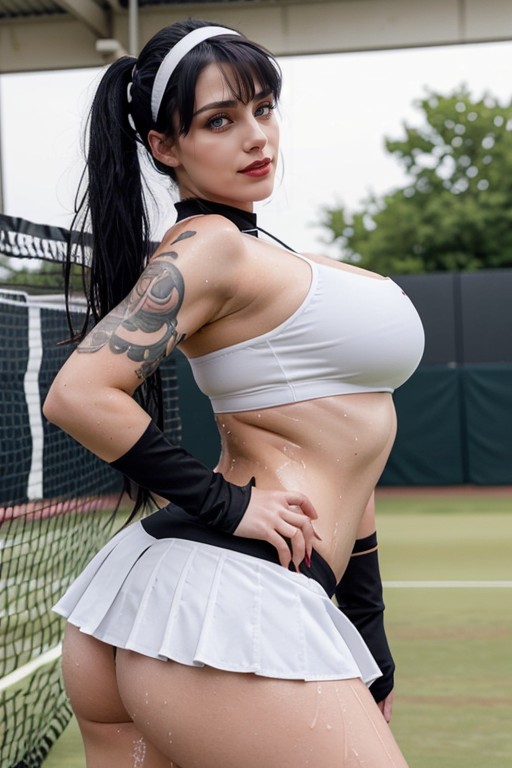 Tennis Visor, Pinning Her Ass Up Extremely Pale White Skin, Sweaty AI Porn