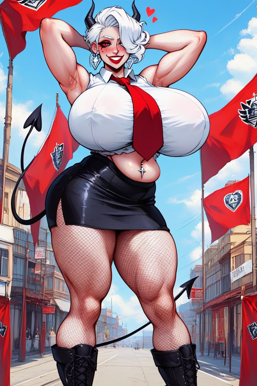 Gigantic Fake Perfect Round Boobs, Huge Puffy Bimbo Lips, Wide Smile Hentai AI Porn