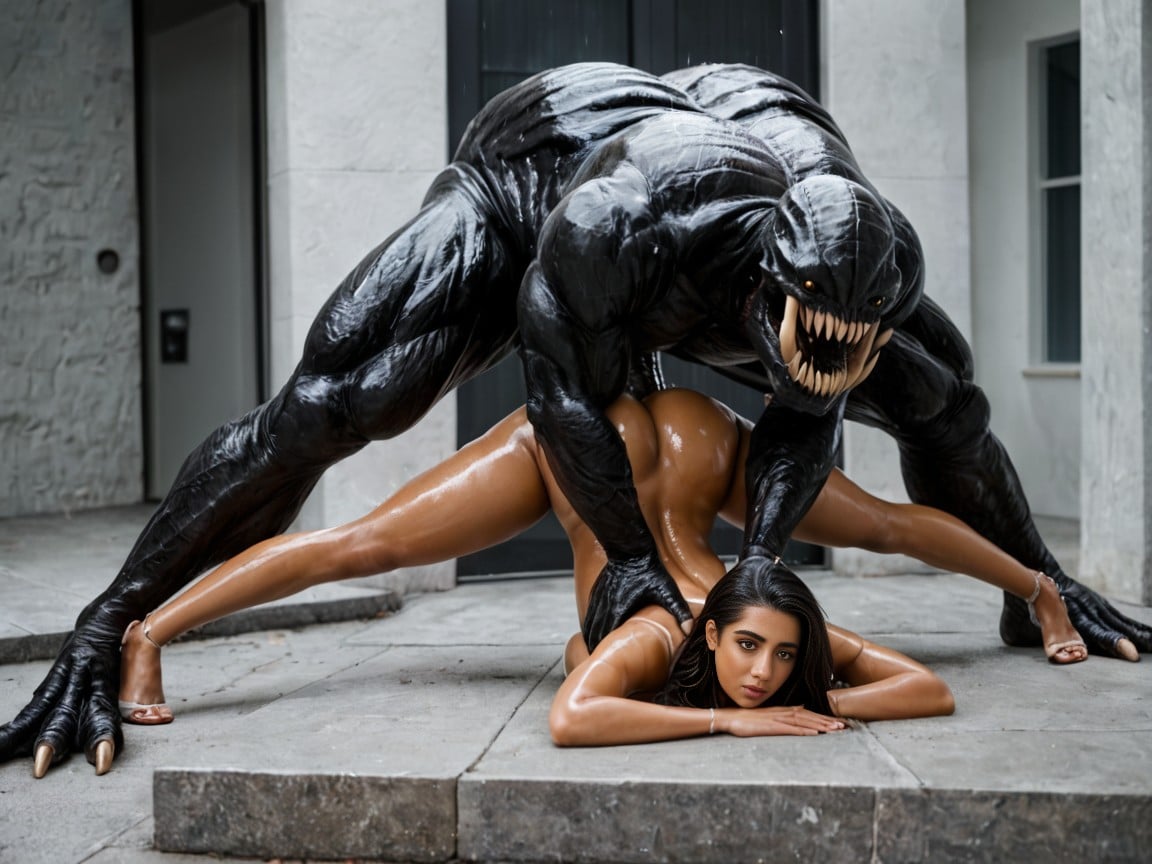 Night, Giant Monster Claw Holding Onto Stomach, Full Body AI Porn