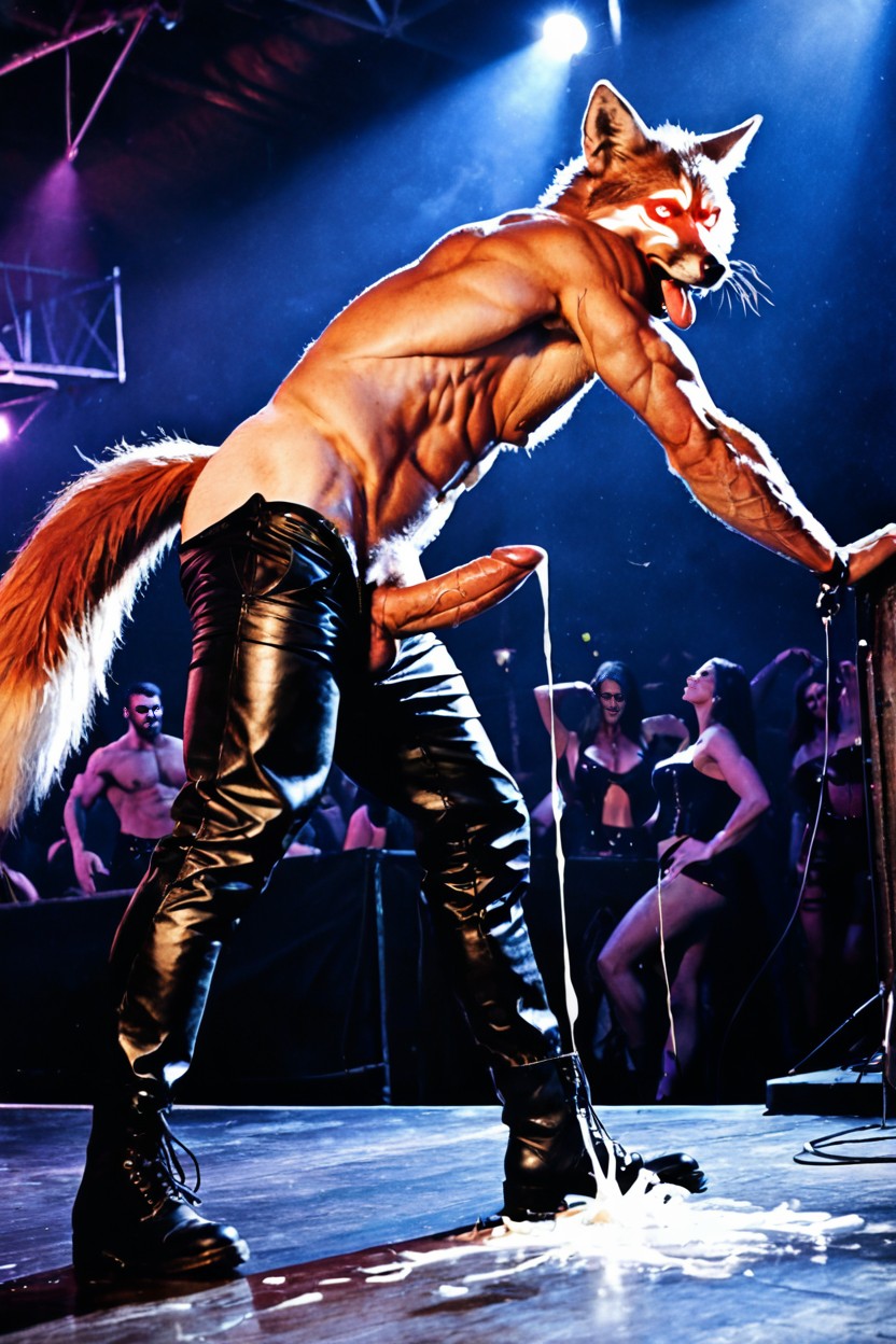 Red Eyes, Large Muscular Male Werefox, Tongue Out AI Porn