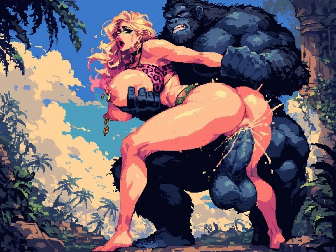 Vaginal Penetration, Pink Leopard Print Clothing, One Male And One Female AI Porn
