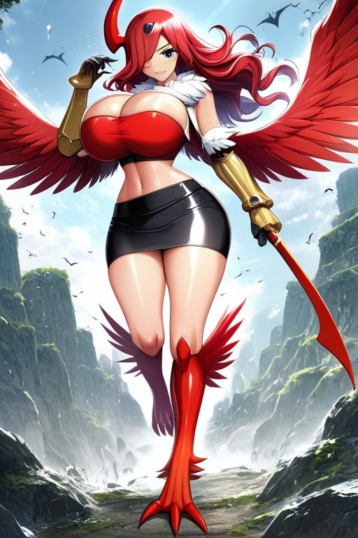 Red Hair, Hair Covering One Eye, "mai Valentine From Yugioh" Porno latina IA
