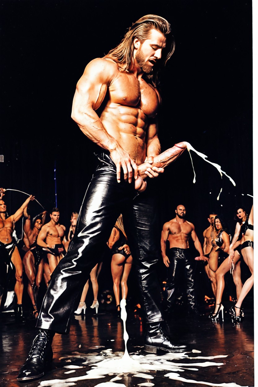 Wide Angle, Man Is In The Middle Of Dancers On The Same Floor With Them, Many Cocks Exposed AI Porn