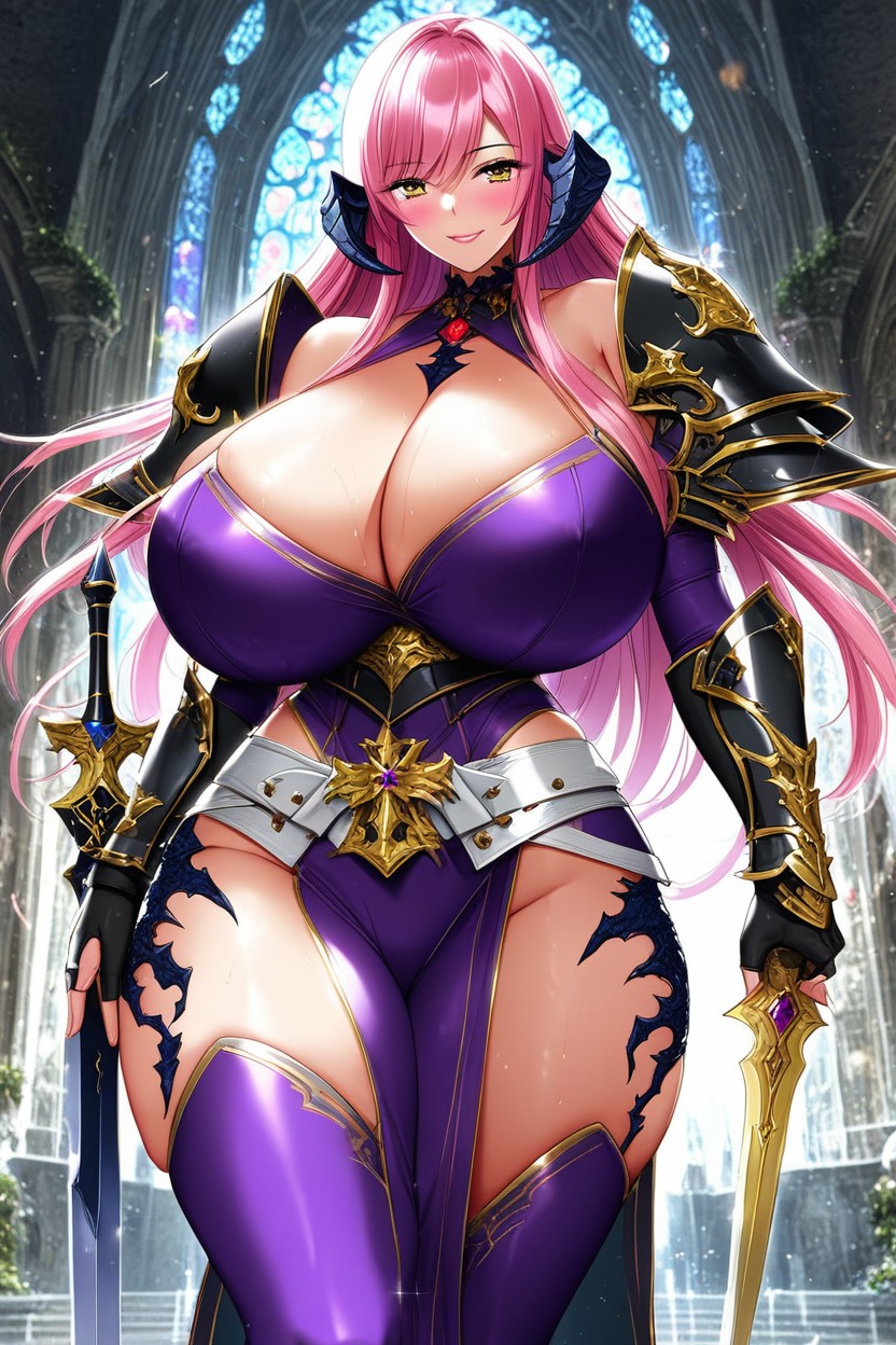 Smile, Holding Huge Shield In Left Hand, Wide Hips AI Porn