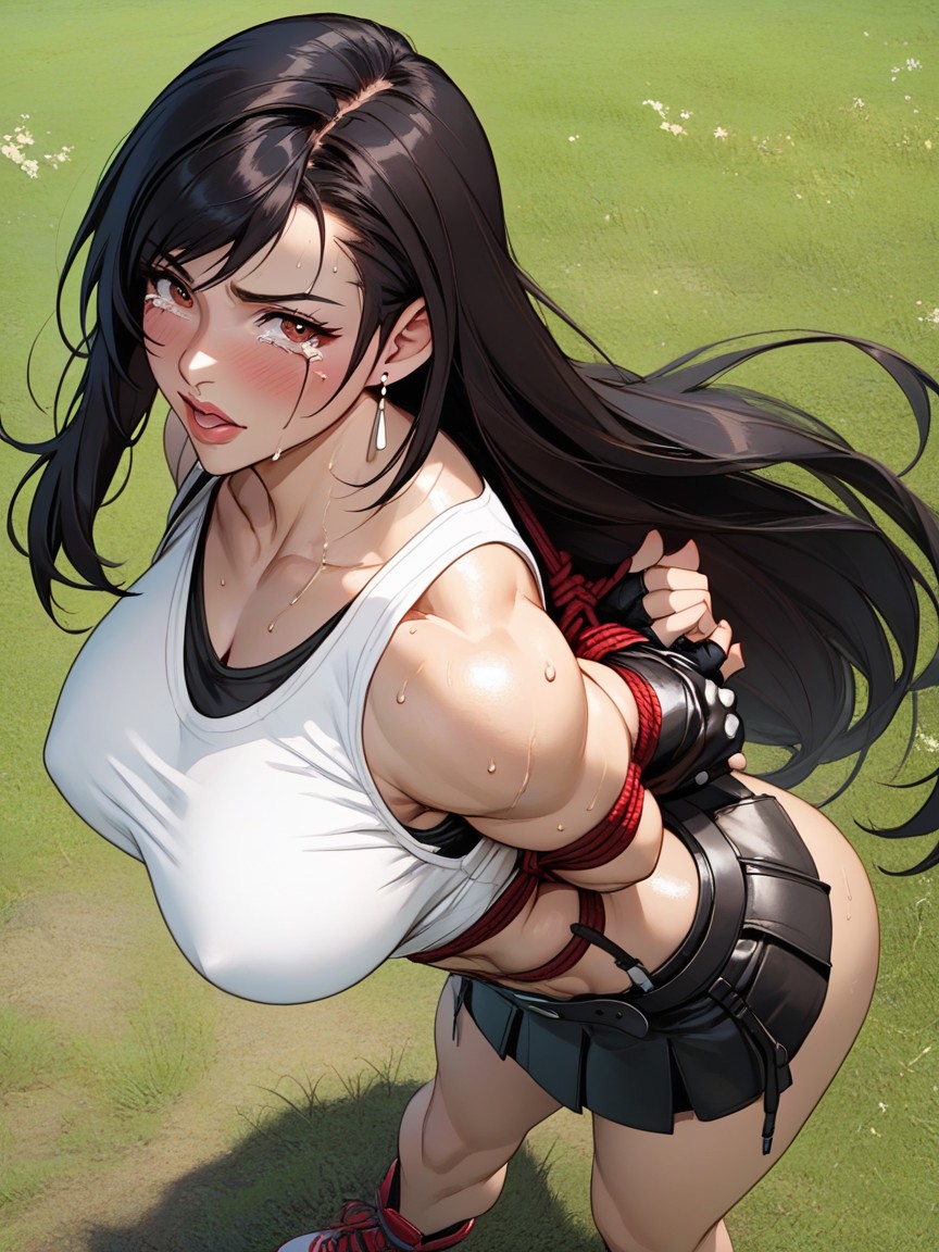Agachándose, Japonés, Vista Lateral Hentai IA