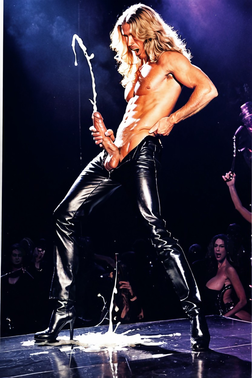 Stroking Cock, Leather Pants Unbuttoned, Leather Boots AI Porn