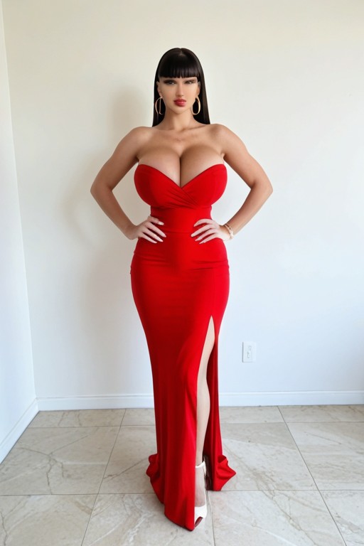 Hyper Hourglass Body, Wide Hips, Revealing Dress AI Porn