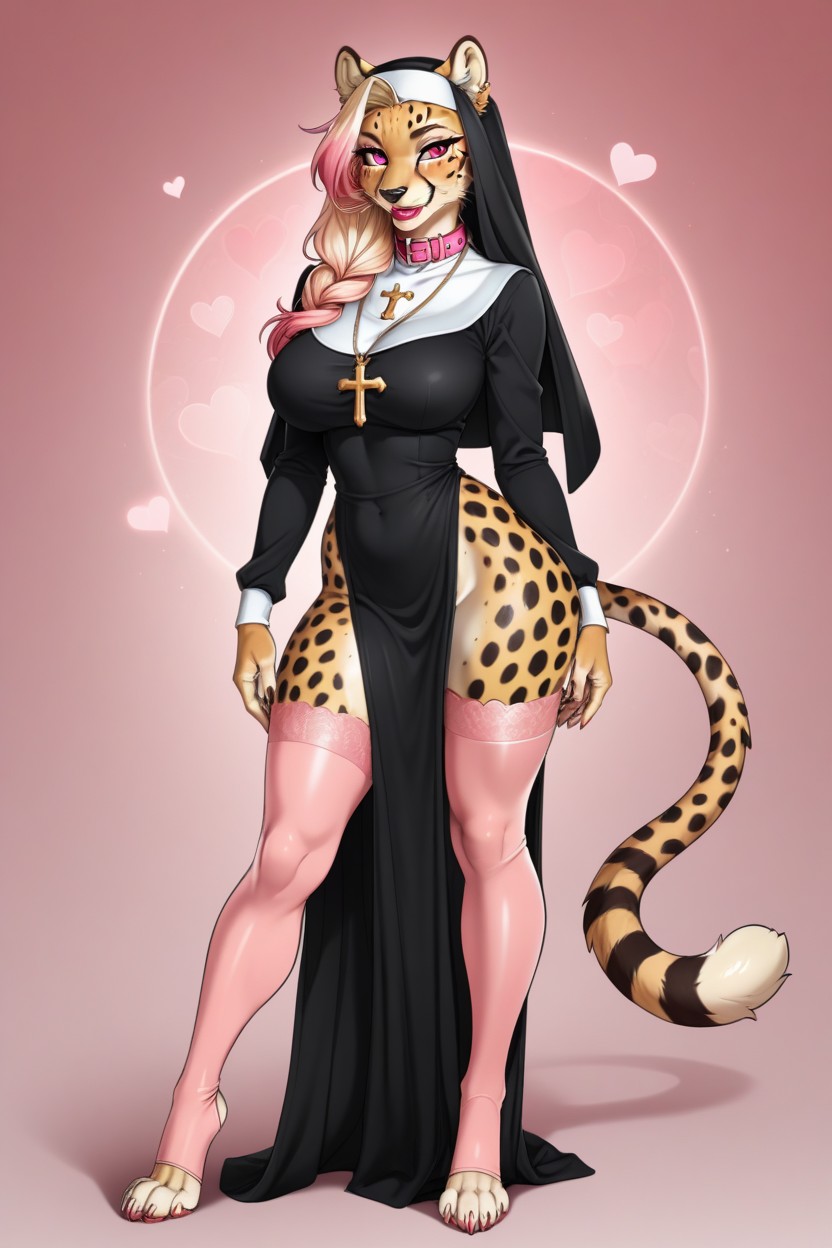 Large Fluffy Tail, Love Hearts, Pink Eyes Furry AI Porn