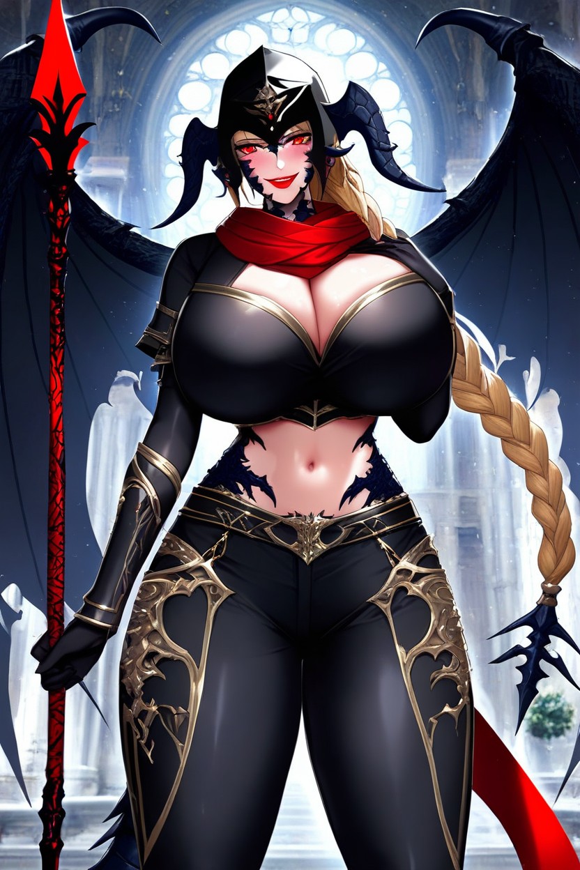 Long Thick Braided Ponytail, Black Cuirass With Gold, 18+ AI Porn