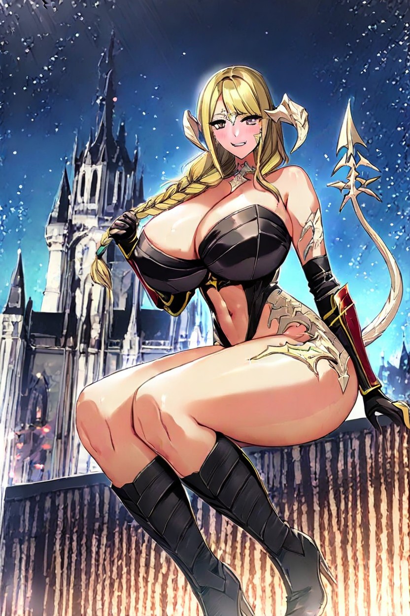 Athletic, Black Dragoon Helmet On Head, Red Plackart Porno IA Hentai