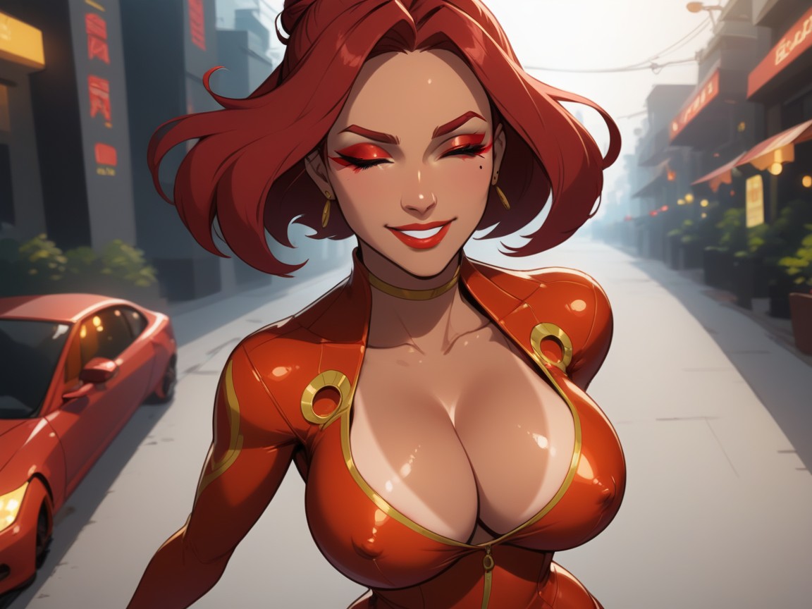 Large Crowd In Distance, Low Waist Length, Afterimage Latina AI Porn