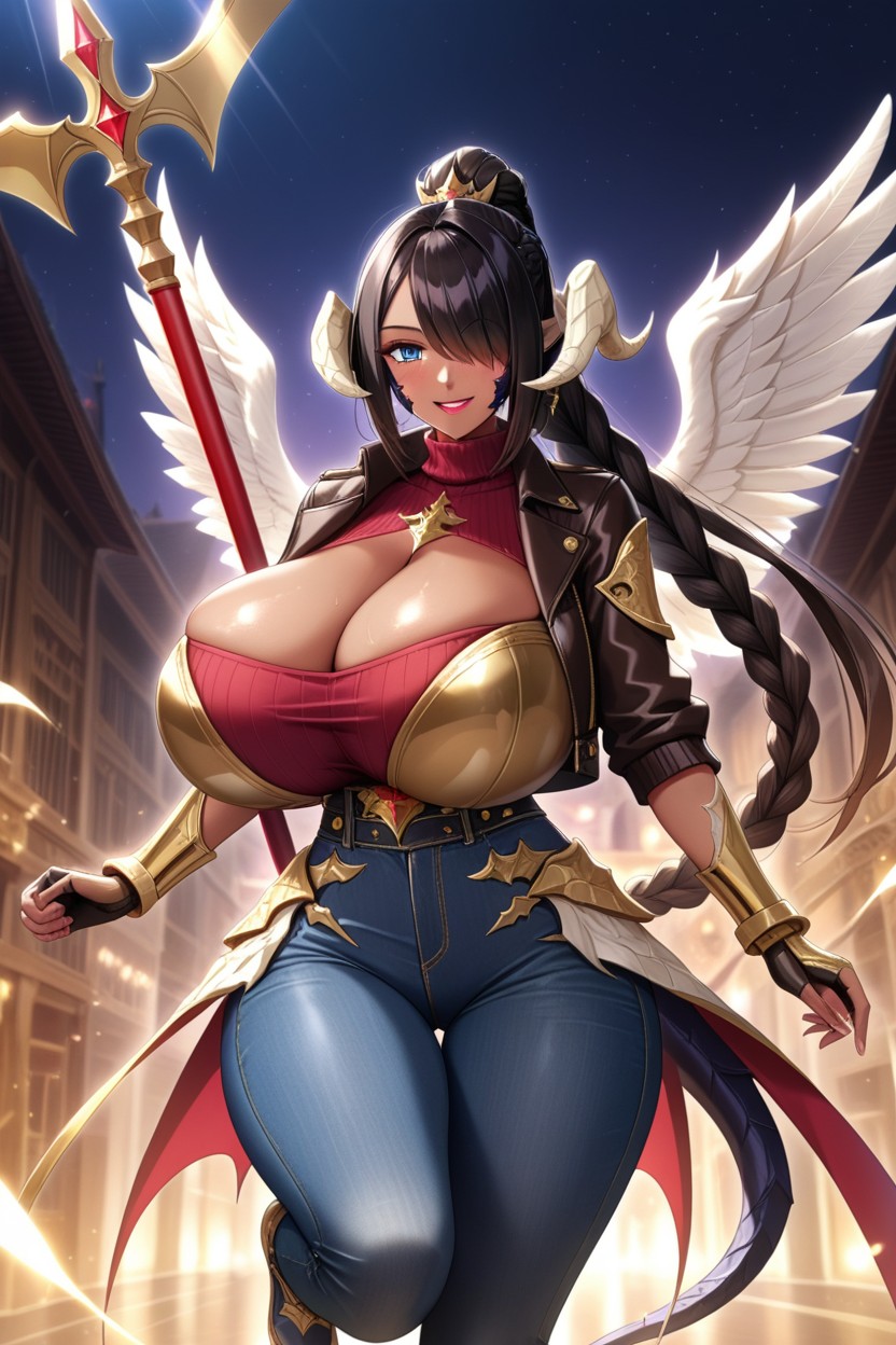 Gold Pauldrons, Dark Brown Skin, Wide Hips Hentai IA
