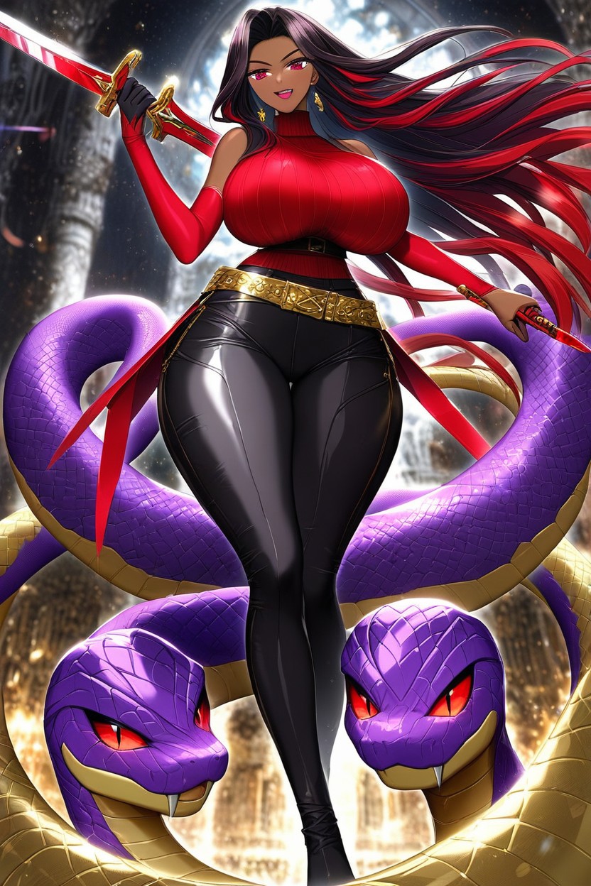 Carrying Red Sword In Left Hand, Red Eyes, Purple Scale Grieves AI Porn