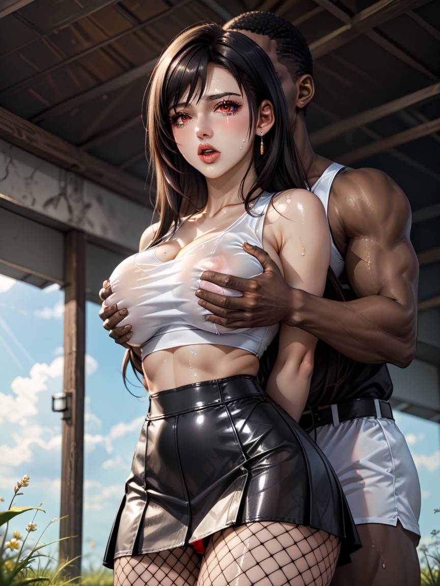 Tifa Lockhart, Looking Down At Own Breasts, Wasp Waist Hentai AI Porn