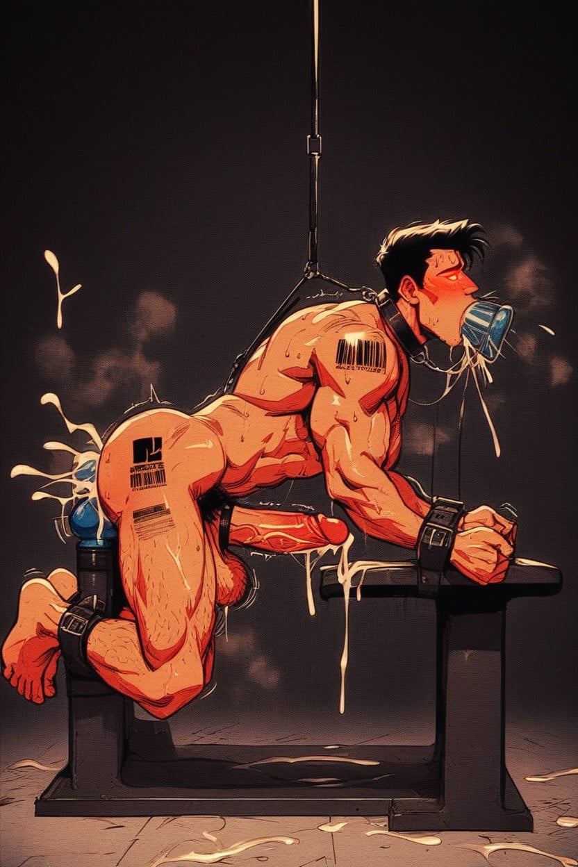 Side View, Fit Muscular Body, Barcode Tattoo AI Gay Porn