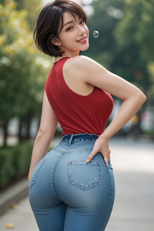 Bobcut Hair, Head Up, Side Bangs Covering Eye AI Porn