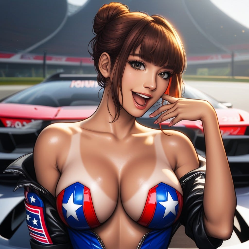 Nascar, Mouth Open Slightly, Vibrant Colours Hentai AI Porn