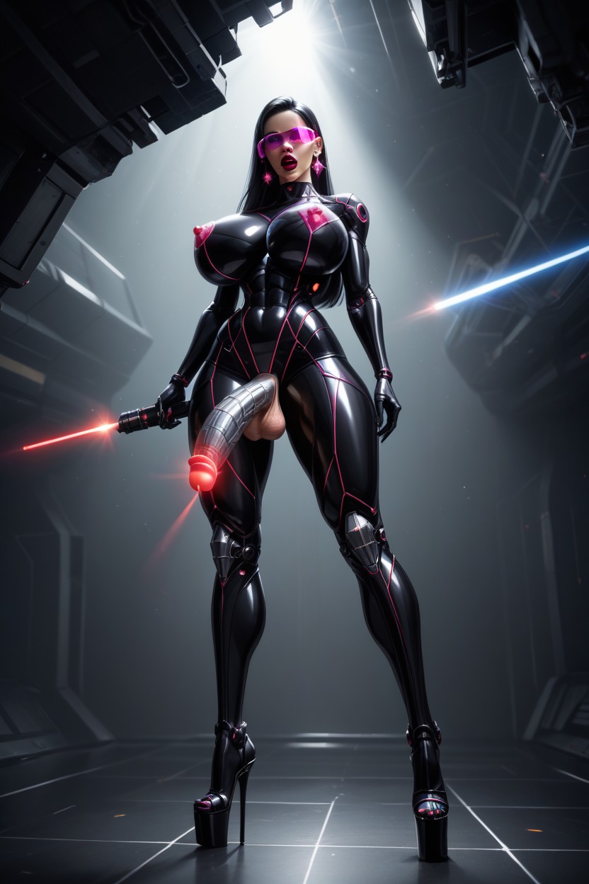 Glowing Eyes, Fit, Metallic Nipples Shooting Laser Rays AI Porn