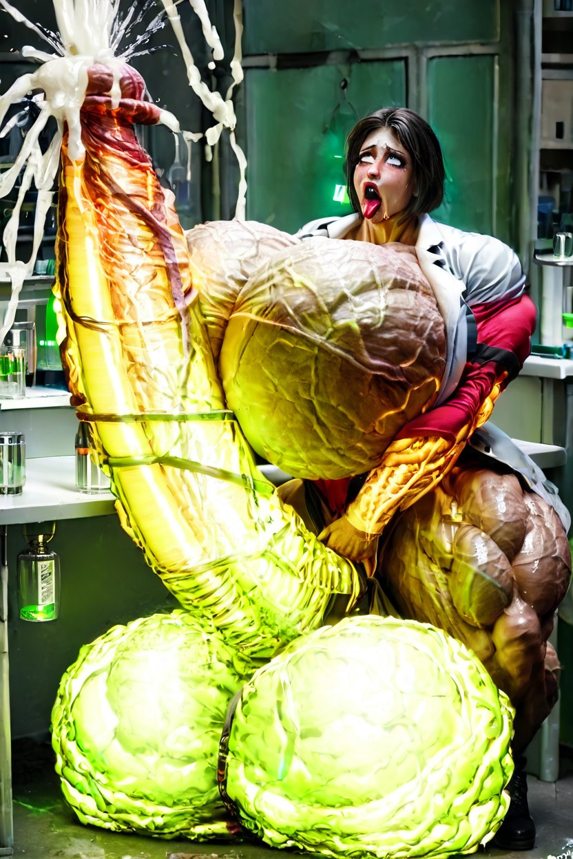 Sweaty, Extremely Muscular, Impossibly Long Hyper Penis Shemale AI Porn