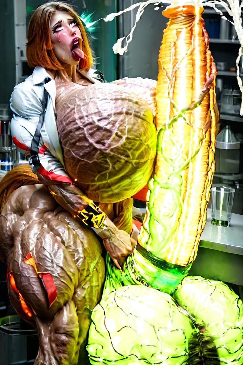 Impossibly Bloated Horsetesticles, Naked, Impossibly Oversized Veiny Futa Shemale AI Porn